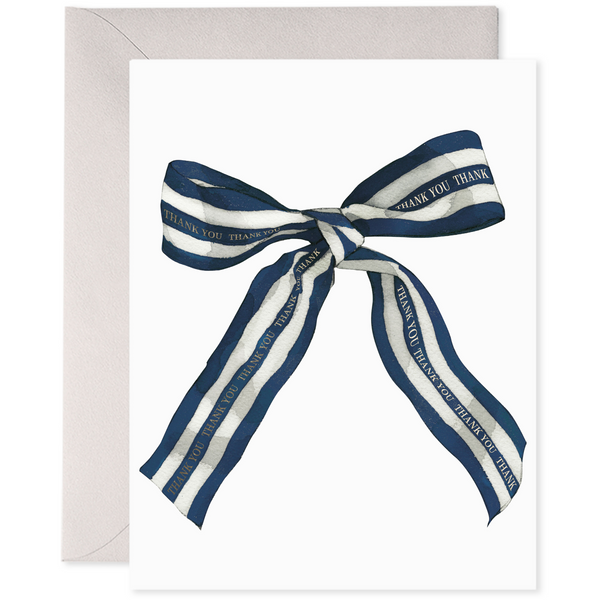 Greeting card with a blue and white striped ribbon and 'Thank You' text.