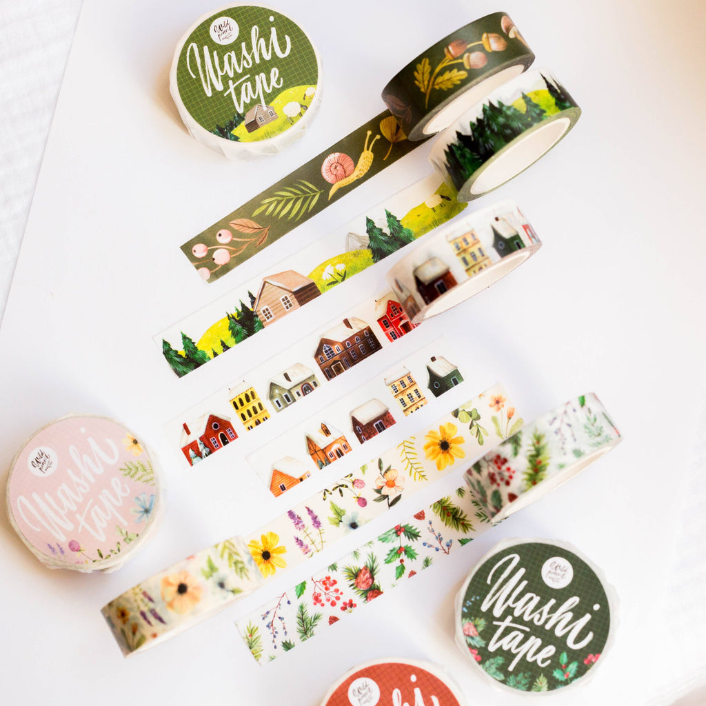 Colorful floral washi tape from Wild Pencil Studio featuring vibrant flower patterns on lightweight paper tape.