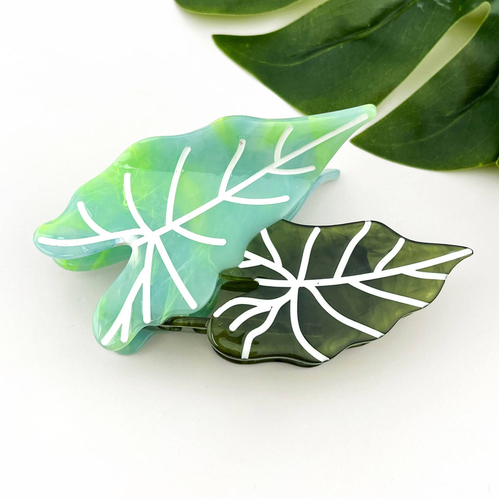 Acetate Leaf Hair Claw Clip, Monstera Leaf Hair Clip: Dark Green Blue - Freshie & Zero Studio Shop