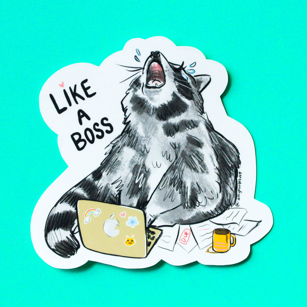 Like A Boss Racoon Vinyl Sticker - Freshie & Zero Studio Shop