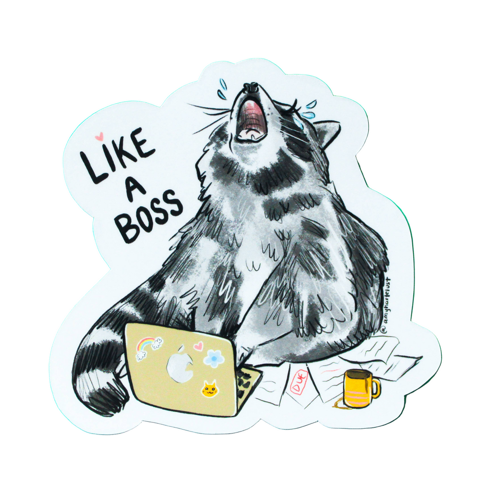 Like A Boss Racoon Vinyl Sticker - Freshie & Zero Studio Shop