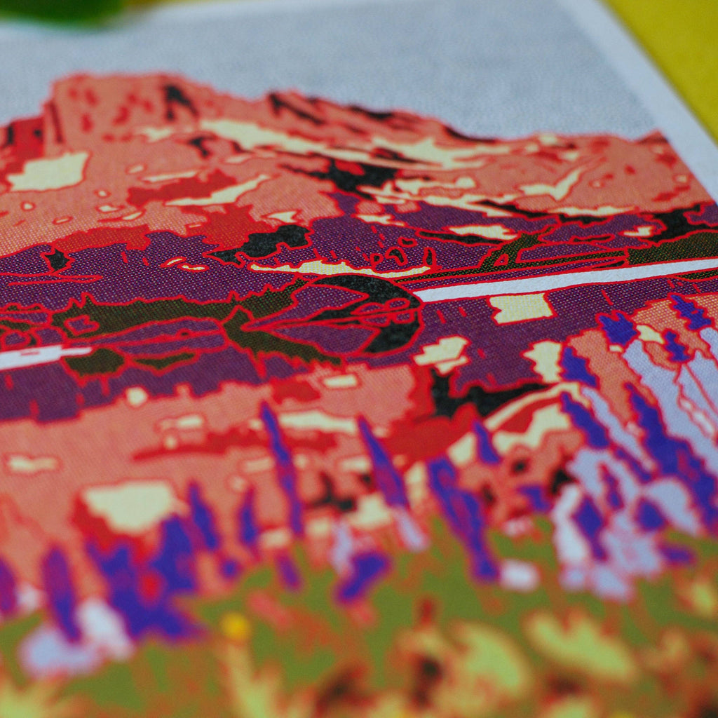 Banner Peak art print by Caroline Clark, featuring a scenic mountain landscape in soft natural tones