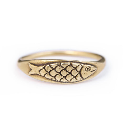 Handmade Fish Signet Ring by Marmalade Jewellery, featuring a detailed fish design on a silver ring.