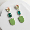 Tulip Porcelain + Green Glass Handmade Statement Earrings - Freshie & Zero Studio Shop