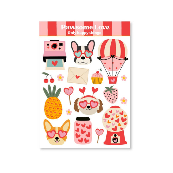 Pawsome Love Sticker Sheet - Freshie & Zero Studio Shop