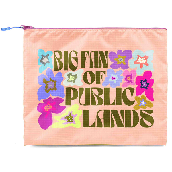 Coral Big Fan of Public Lands Recycled Large Zip Bag - Freshie & Zero Studio Shop