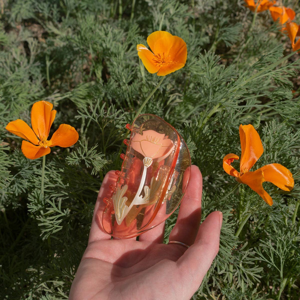 California Poppy Wildflower Hair Claw in Clear Acetate - Freshie & Zero Studio Shop