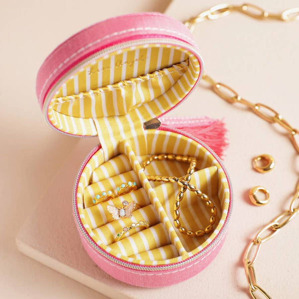 Strawberry Embroidered Travel Round Jewelry Case in Pink - Freshie & Zero Studio Shop