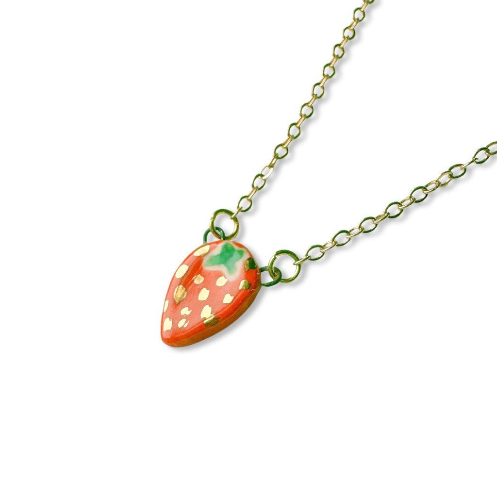 Strawberry Ceramic Pendant Handmade Necklace - Freshie & Zero Studio Shop