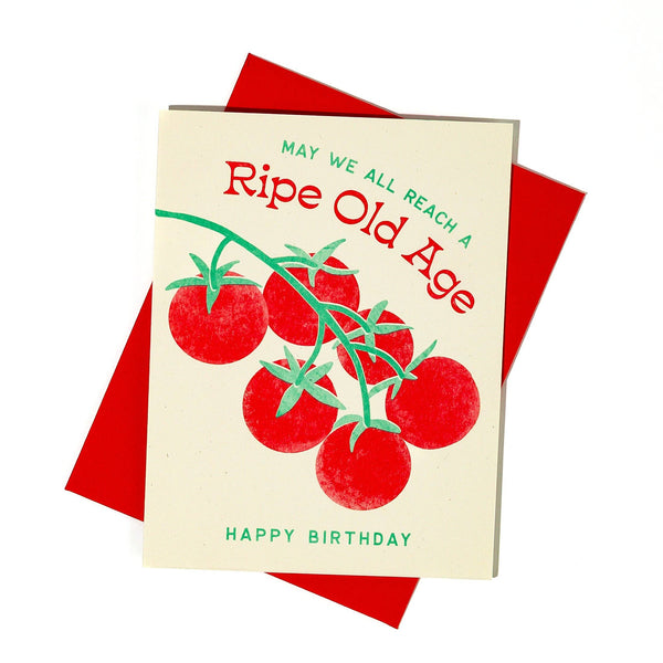 Ripe Old Age Tomato Risograph Birthday Card - Freshie & Zero Studio Shop