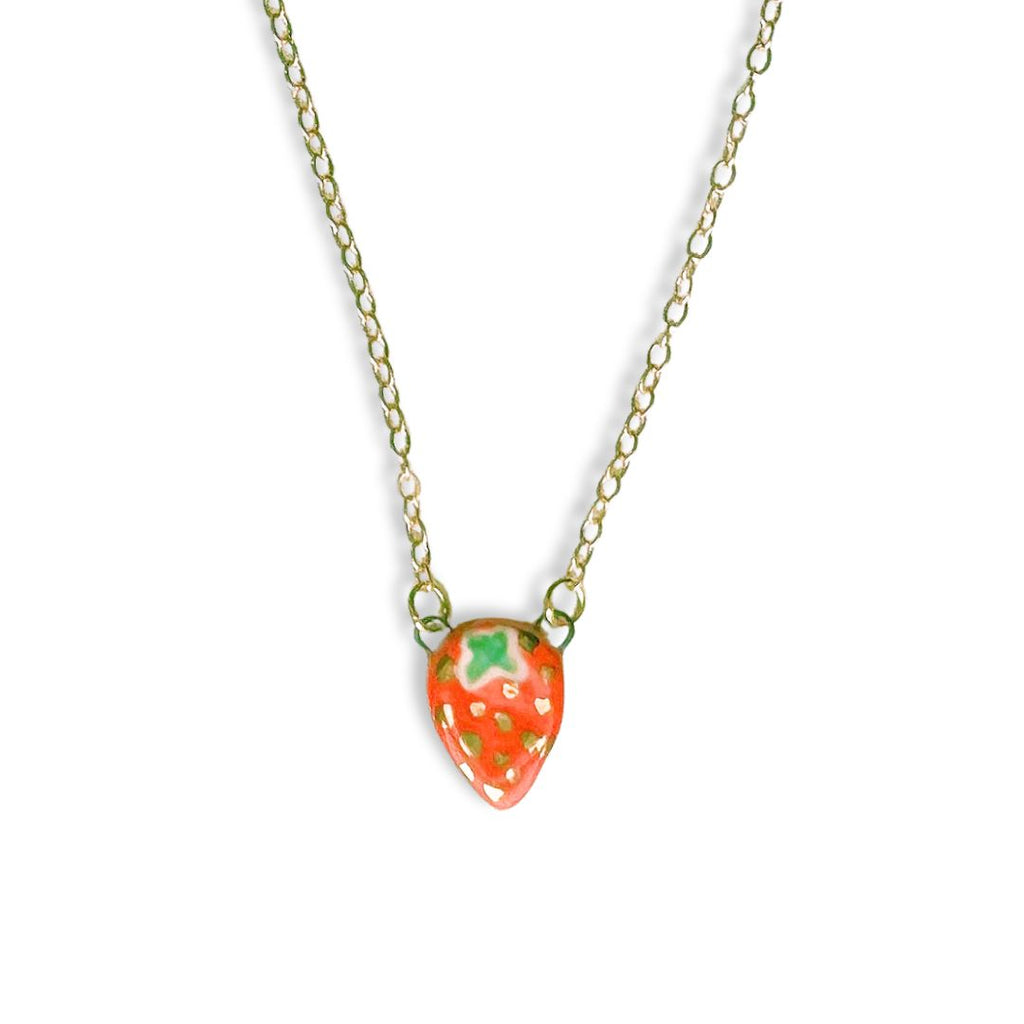 Strawberry Ceramic Pendant Handmade Necklace - Freshie & Zero Studio Shop
