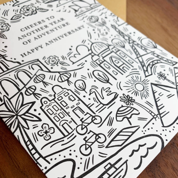 Adventure Anniversary Travel-Themed Illustrated Card - Freshie & Zero Studio Shop