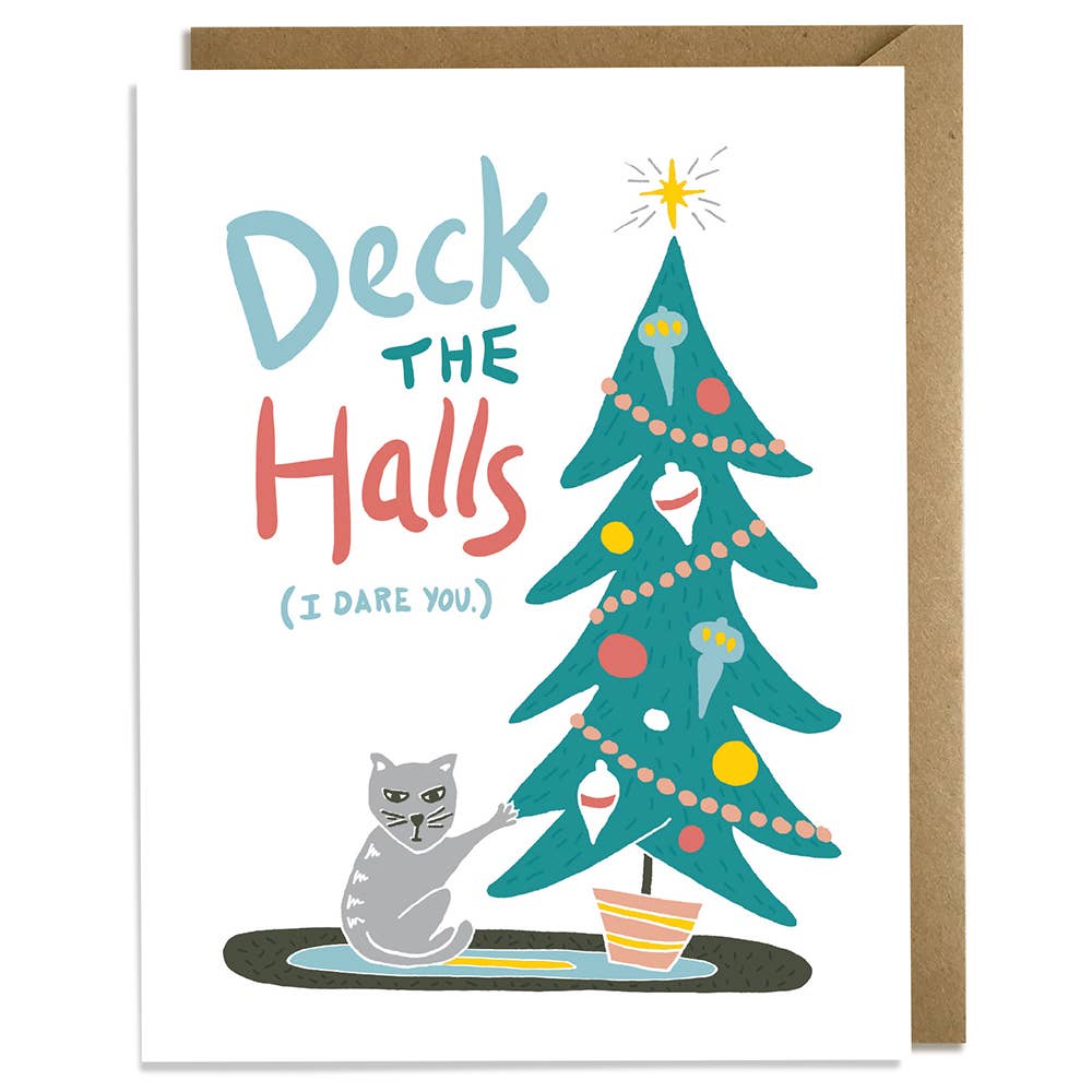Deck The Halls Cat Christmas Card - Freshie & Zero Studio Shop