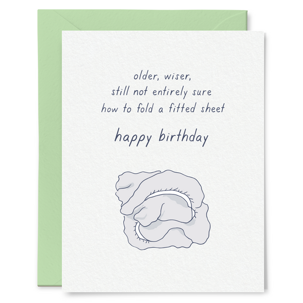 Still Can't Fold a Fitted Sheet Birthday Card - Freshie & Zero Studio Shop