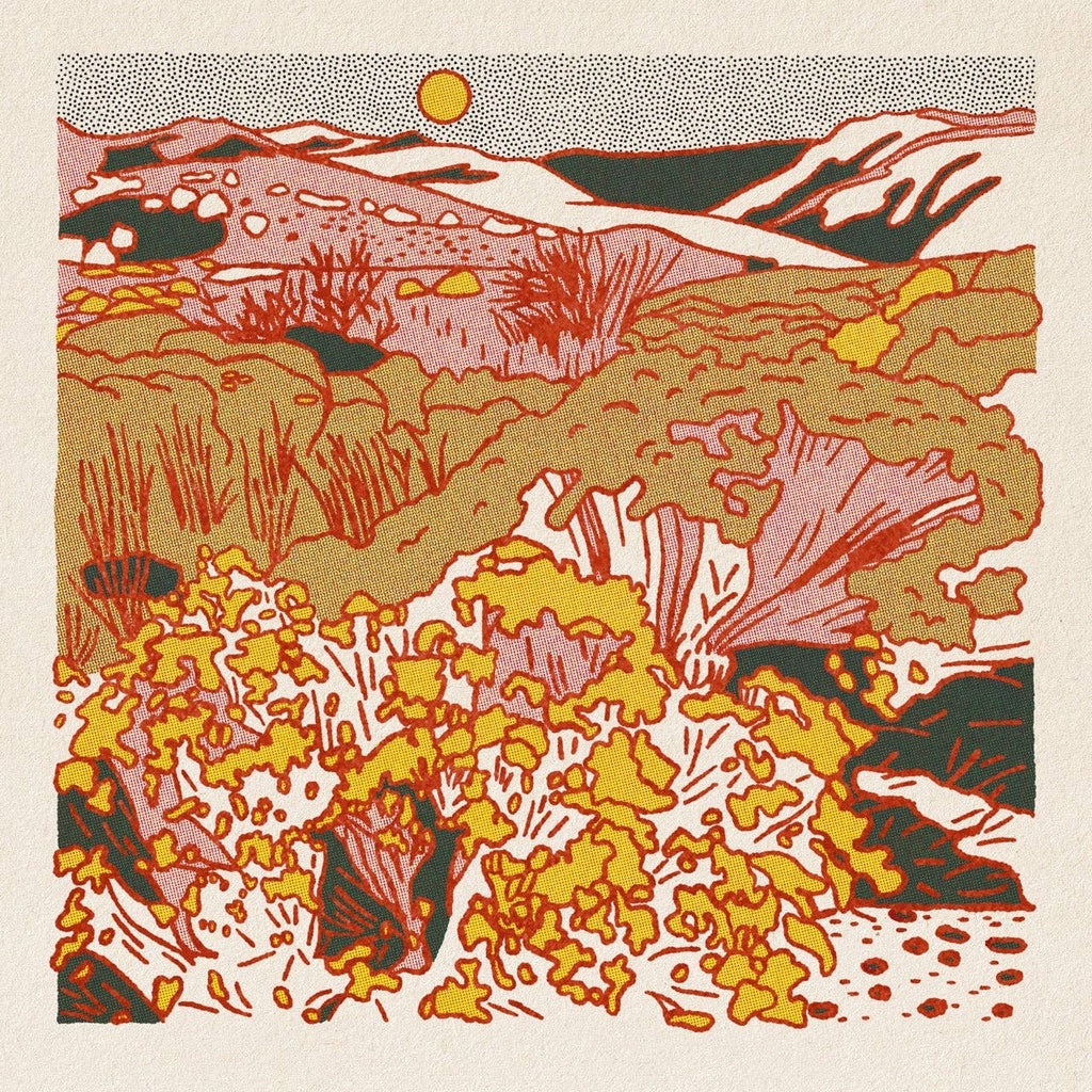Caroline Clark Desert Mountain #2 art print featuring layered desert mountains in warm earthy tones
