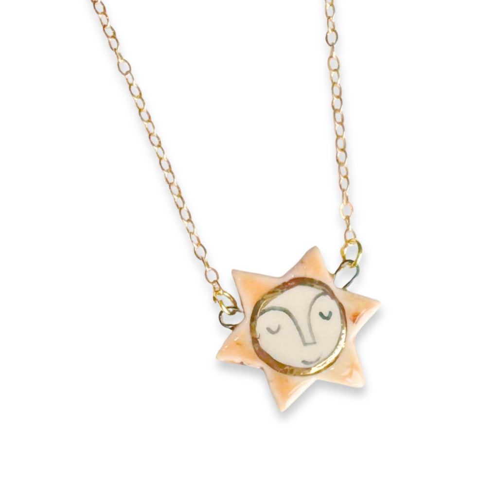 Smiling Sun Ceramic Pendant Handmade Necklace - Freshie & Zero Studio Shop