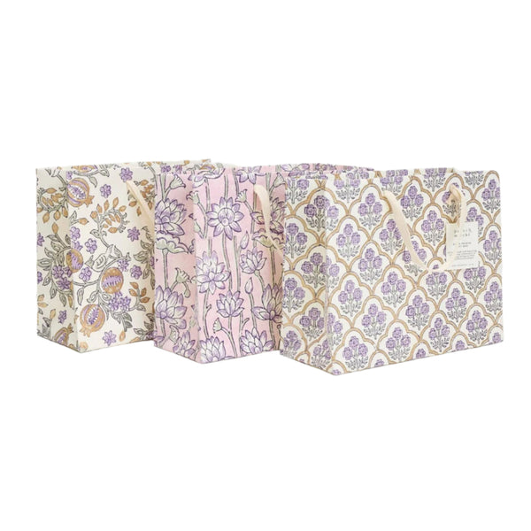 Lavender Hand Block Printed Gift Bags - Medium - Freshie & Zero Studio Shop
