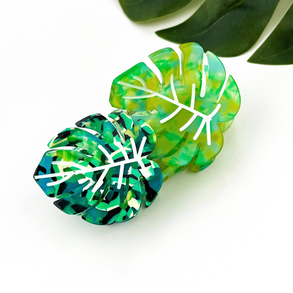 Red Palm Leaf & Monstera Acetate Hair Claw Clip: B - Freshie & Zero Studio Shop