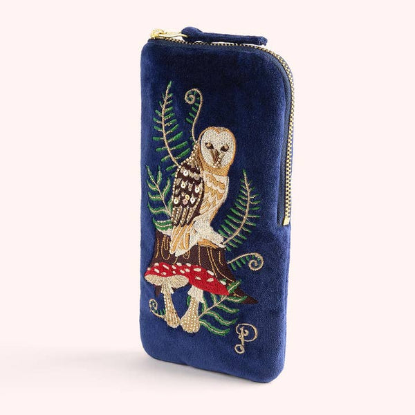 Velvet Embroidered Eyeglass Case - Woodland Owl - Freshie & Zero Studio Shop