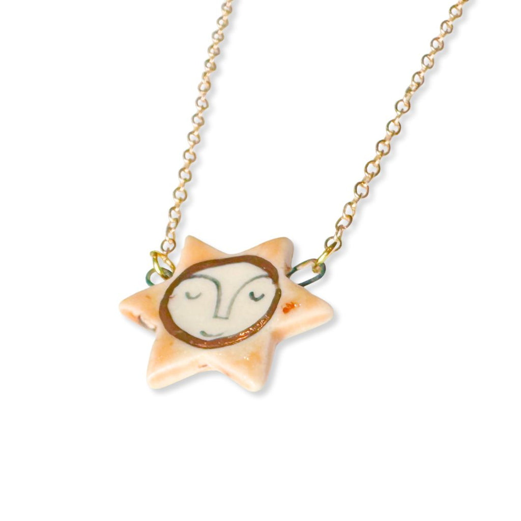 Smiling Sun Ceramic Pendant Handmade Necklace - Freshie & Zero Studio Shop