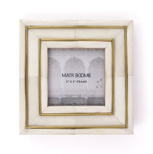 Ivory Carved Bone, Brass Inlay 3x3 Picture Frame - Freshie & Zero Studio Shop