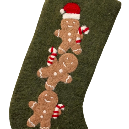 Gingerbread Man Felt Christmas Stocking - Freshie & Zero Studio Shop