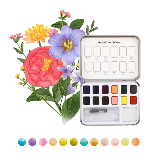 Watercolor Pocket Set of 12 with Brush: Floral - Freshie & Zero Studio Shop