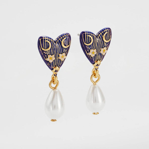 Fable England Jasmine Moon Butterfly vintage-style enamel pearl earrings featuring delicate butterfly and moon design