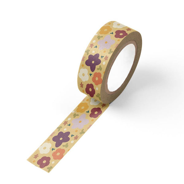 Fall flower pattern washi tape by Ruff House Print Shop featuring vibrant autumn floral designs on paper tape
