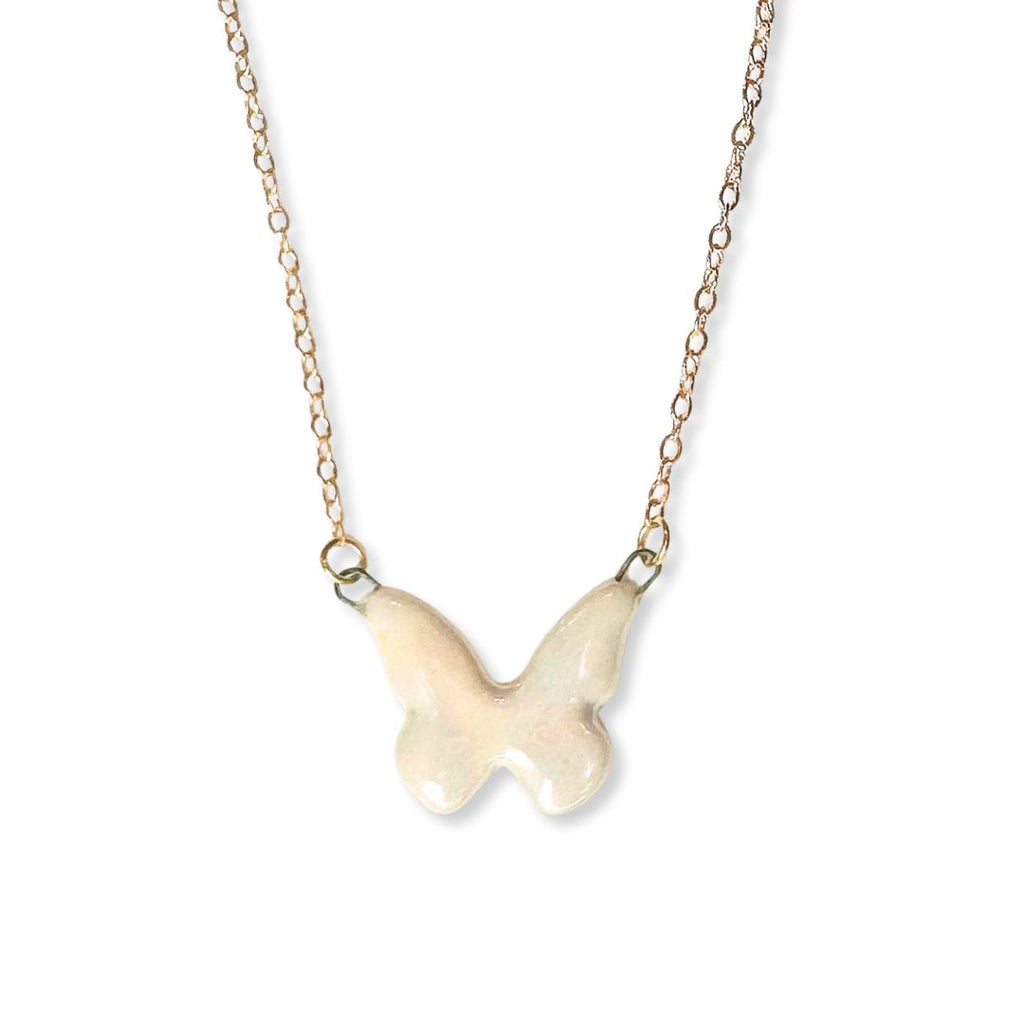 Butterfly Handmade Porcelain Necklace Iridescent White - Freshie & Zero Studio Shop