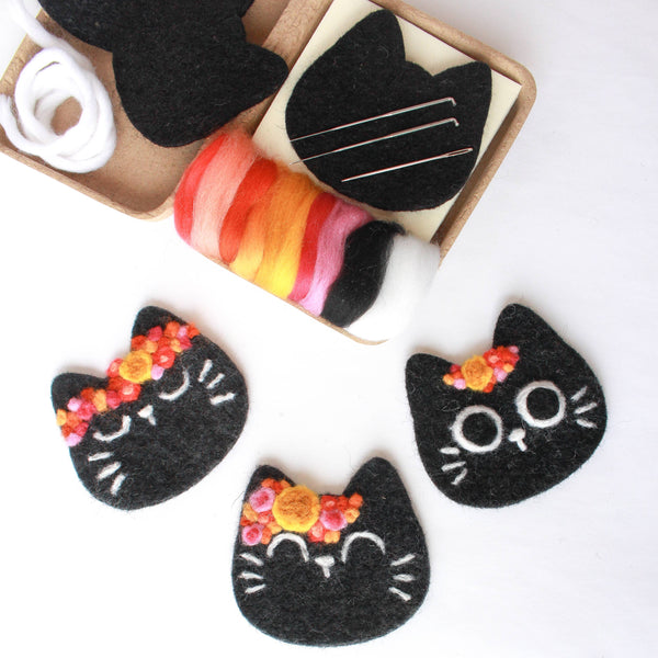Mini Black Cats Felting Craft Kit  - Freshie & Zero Studio Shop