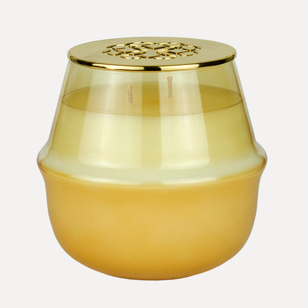 Elum Designs Golden Basil & Mint 18 oz Rowan Glass Candle with fresh herbs scent in clear glass container