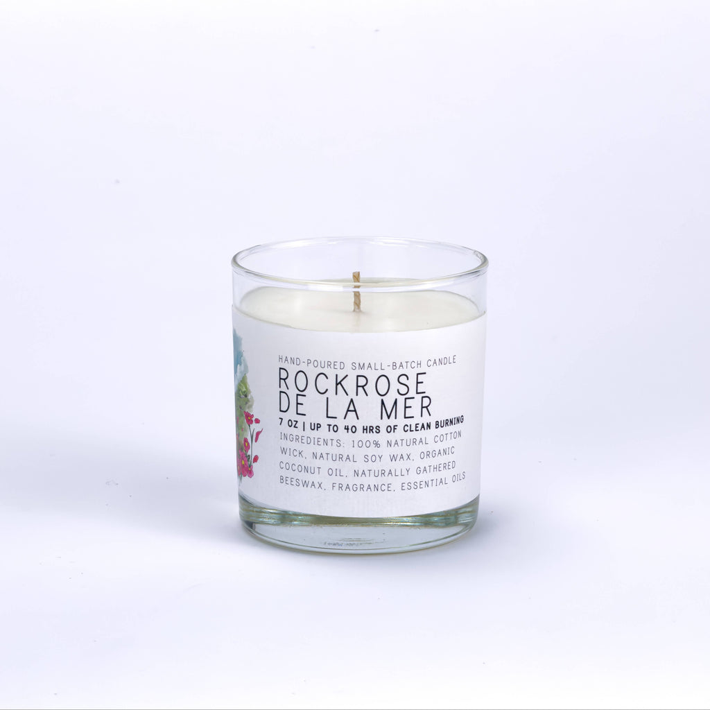 Rockrose de la Mer Medium Glass Candle by Just Bee - Freshie & Zero Studio Shop