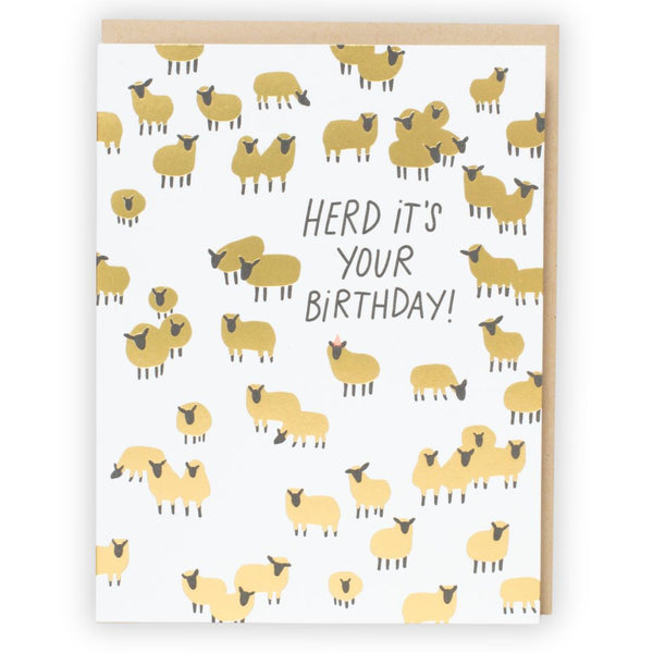 Egg Press Herd It’s Your Birthday Sheep letterpress greeting card with colorful sheep illustrations and festive lettering.