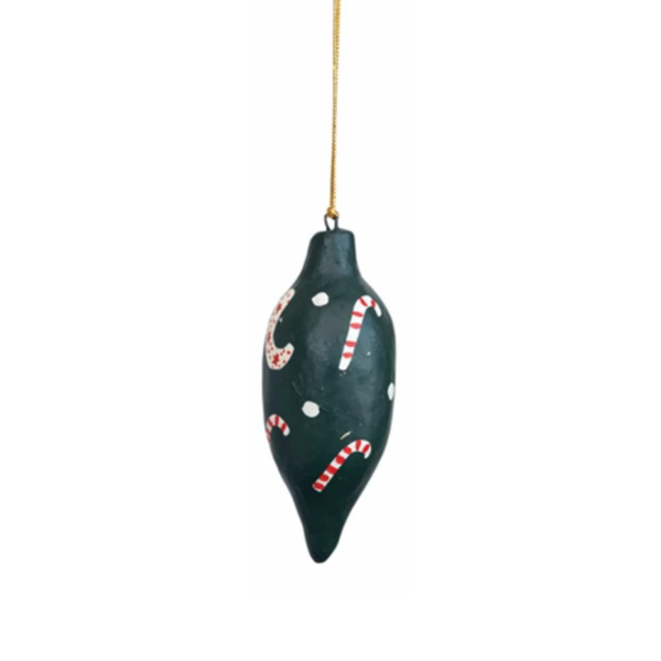 Forest Green Candy Cane Paper Mache Ornament - Freshie & Zero Studio Shop