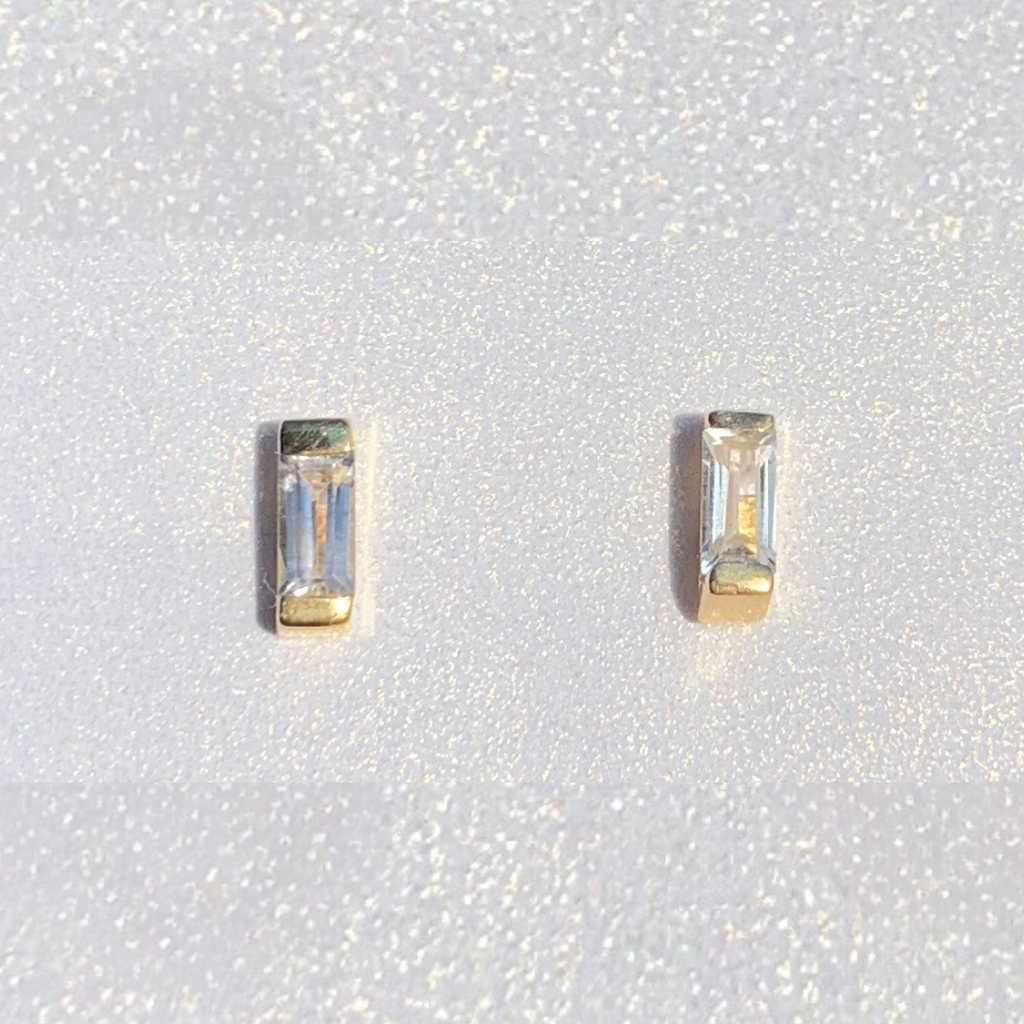 Gold Baguette Stone Stud Earrings: Clear Quartz - Freshie & Zero Studio Shop