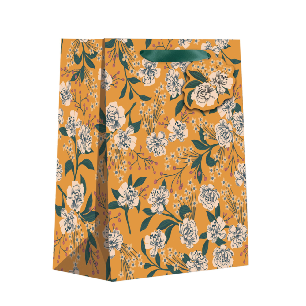 Retro Floral Orange Gift Bag - Medium - Freshie & Zero Studio Shop