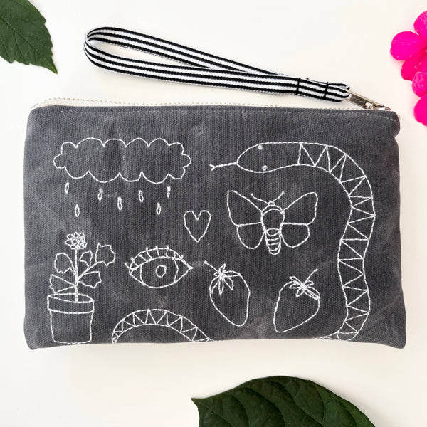 Memory Lane Embroidered Canvas Wristlet - Freshie & Zero Studio Shop