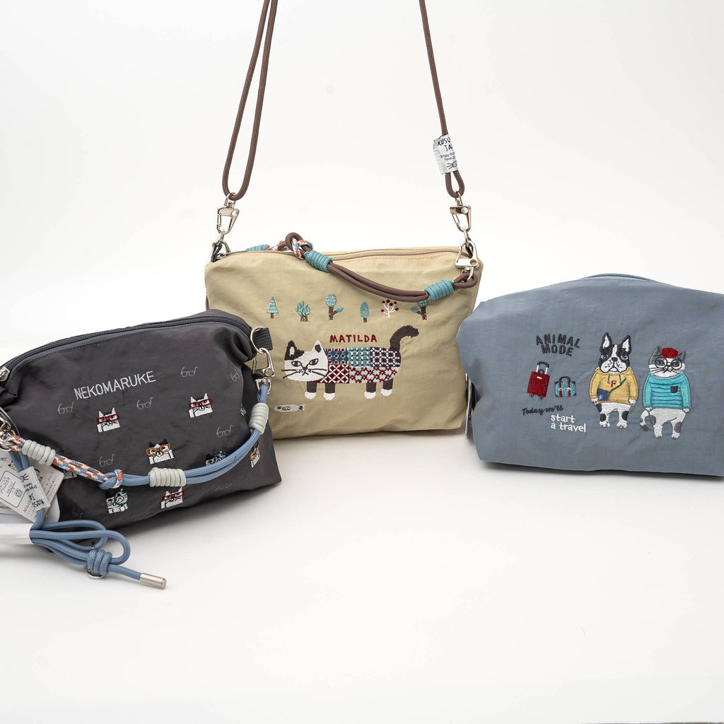 Cat Multi-Use Crossbody Bag - Gray | Kusuguru Japan - Freshie & Zero Studio Shop