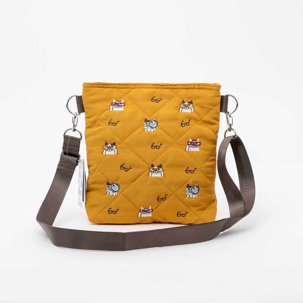 Quilted Cat Crossbody Bag - Mustard Yellow | Kusuguru Japan - Freshie & Zero Studio Shop