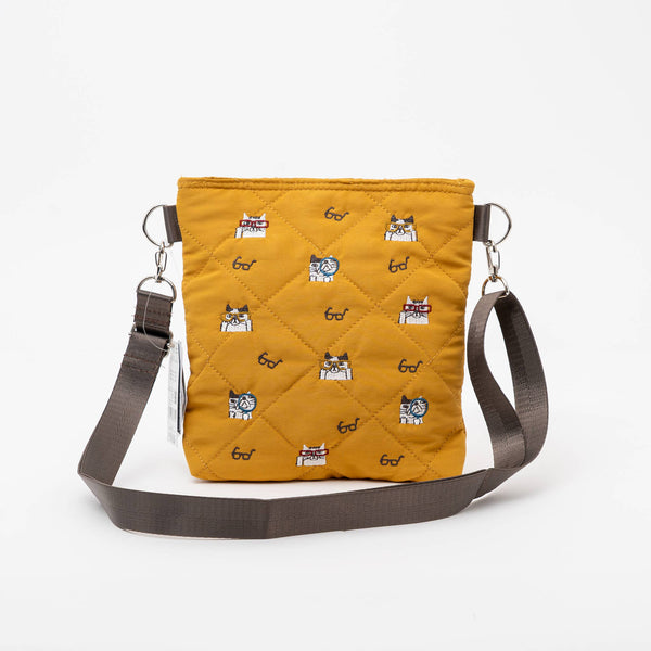 Quilted Cat Crossbody Bag - Mustard Yellow | Kusuguru Japan - Freshie & Zero Studio Shop