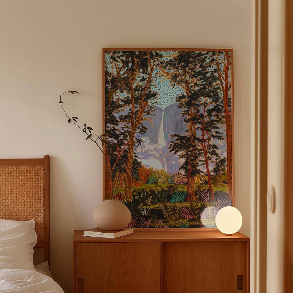 El Baker Art Yosemite National Park art print 8x10 poster showcasing scenic mountain landscape with trees and sky.