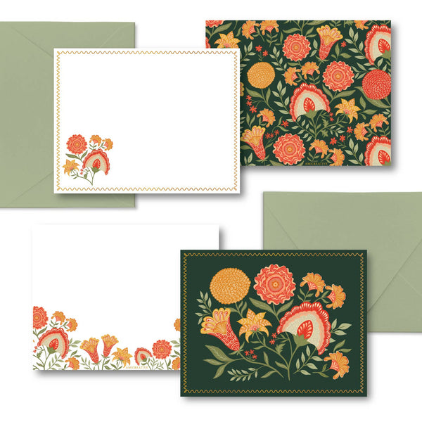 Green Botanical Luxury Stationery Set – 8 Flat Notecards - Freshie & Zero Studio Shop