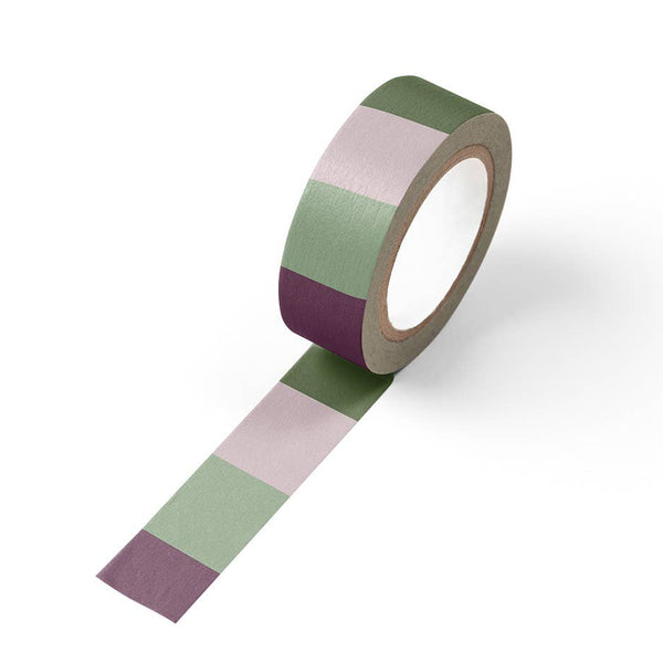 Green and purple washi tape by Ruff House Print Shop, featuring a colorful block pattern on textured paper.