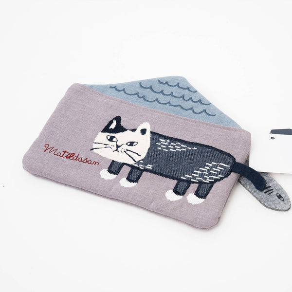 Embroidered Cat Pouch - Gray | Kusuguru Japan - Freshie & Zero Studio Shop