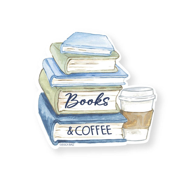 Books and Coffee Sticker - Freshie & Zero Studio Shop