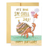 Cute crab gold foil birthday greeting card by Good Juju Ink featuring a playful crab design on the front.
