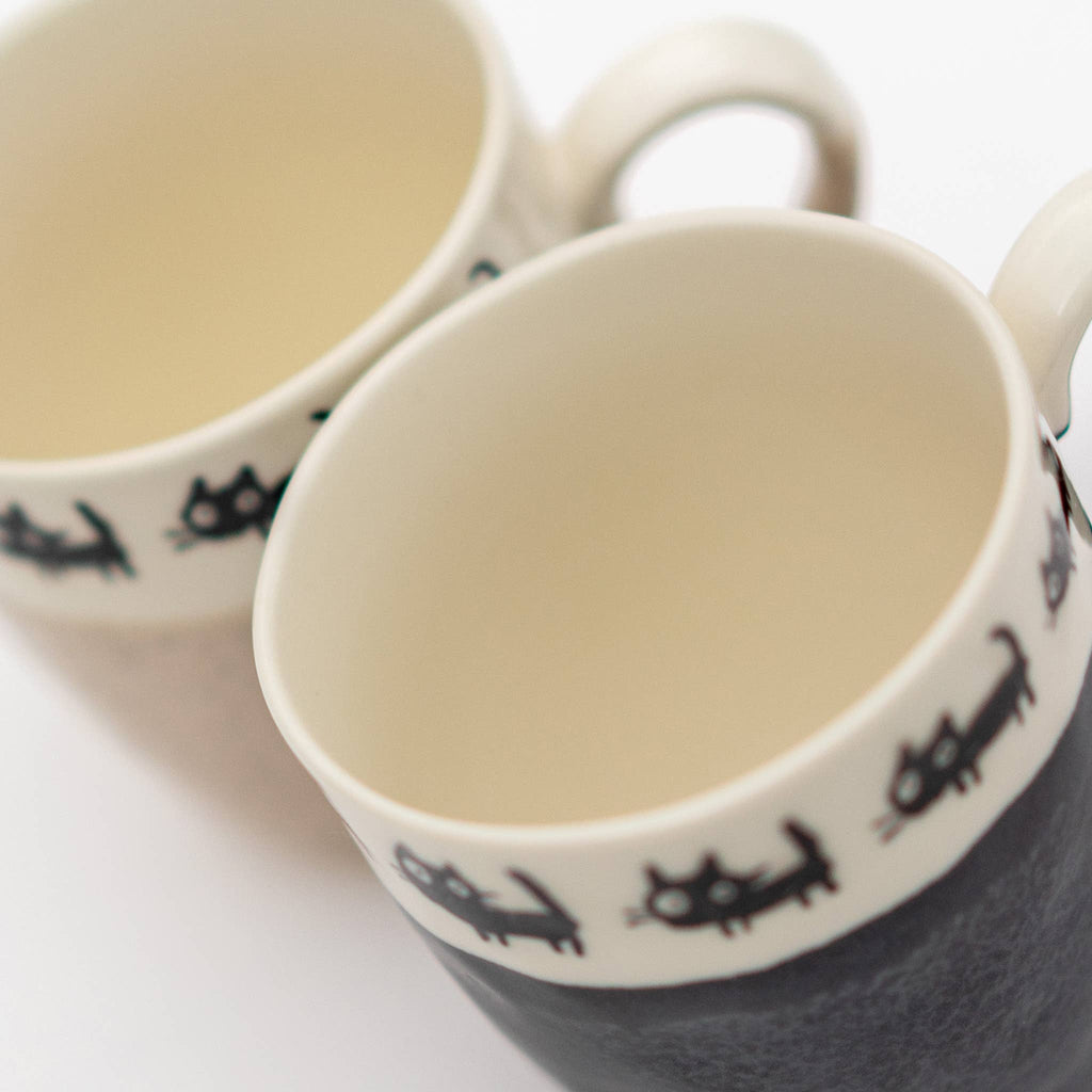 Stoneware Silly Cat Mug | Black and Beige - Freshie & Zero Studio Shop