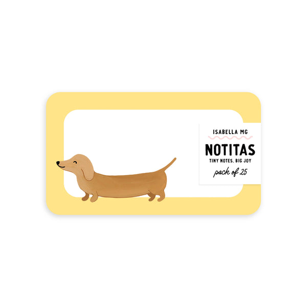 Set of Weenie Dachshund Notitas mini notecards by Isabella MG featuring cute dachshund illustrations for greeting and note cards.