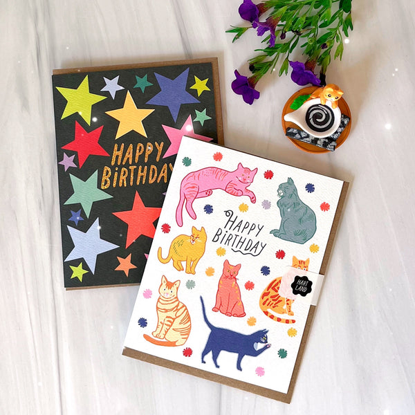 Neon Cats Birthday Card - Freshie & Zero Studio Shop